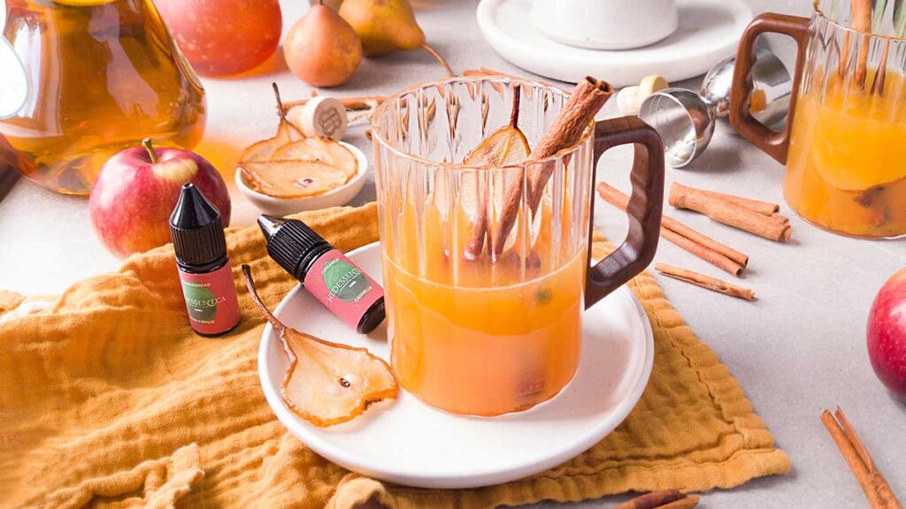Pear Hot Toddy on table with Hedessent Flavour Drops